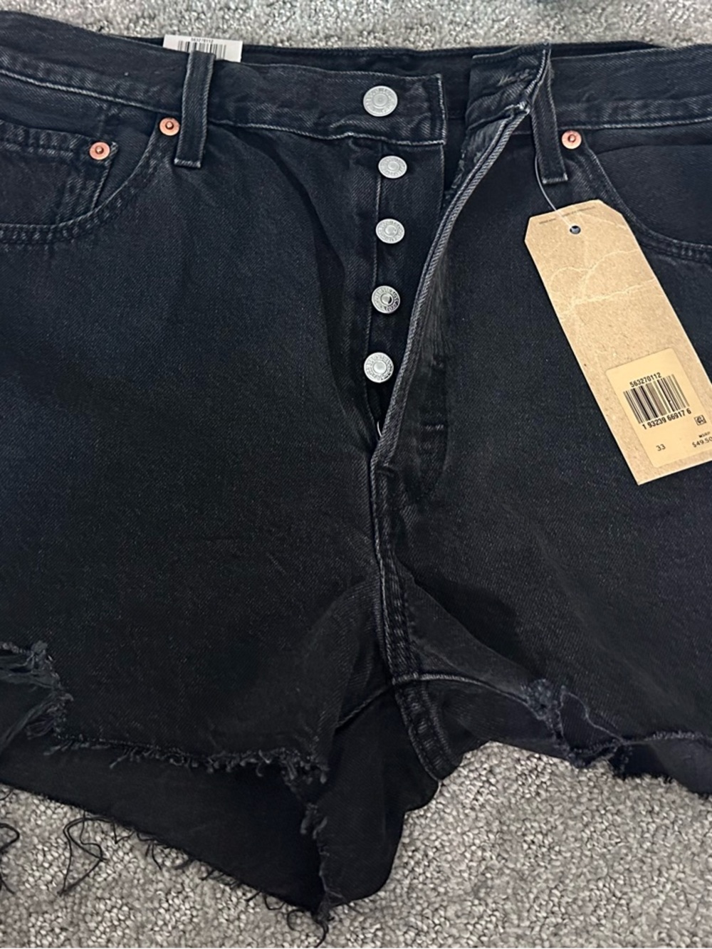 Levi’s Black High-Rise Button-Fly Denim Shorts